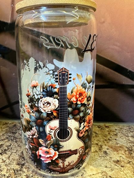 "Let's Go Girls" Cowgirls with Guitar Glass Tumbler