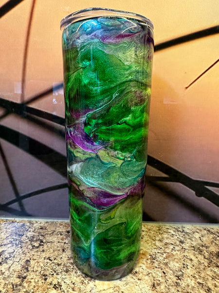 Purple and Green Ink and Pigment Shimmer Swirl 20oz Tumbler