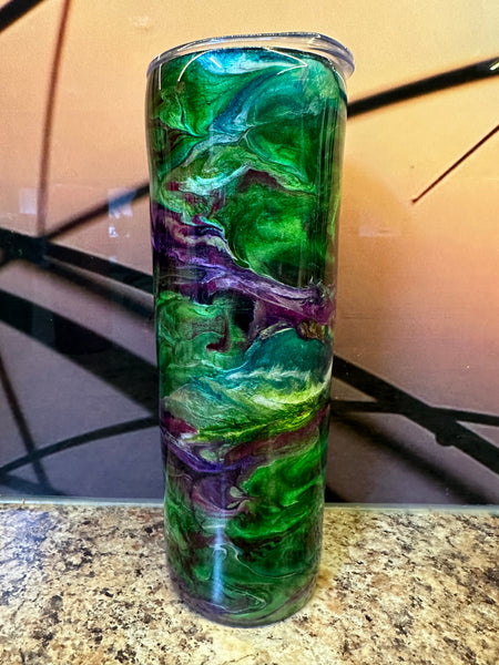 Purple and Green Ink and Pigment Shimmer Swirl 20oz Tumbler